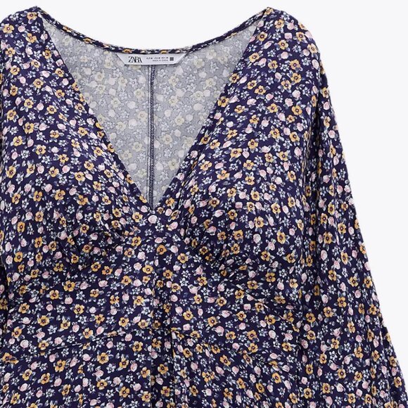 NEW Zara Floral V Neck Printed Purple Mini Dress S - Picture 9 of 11